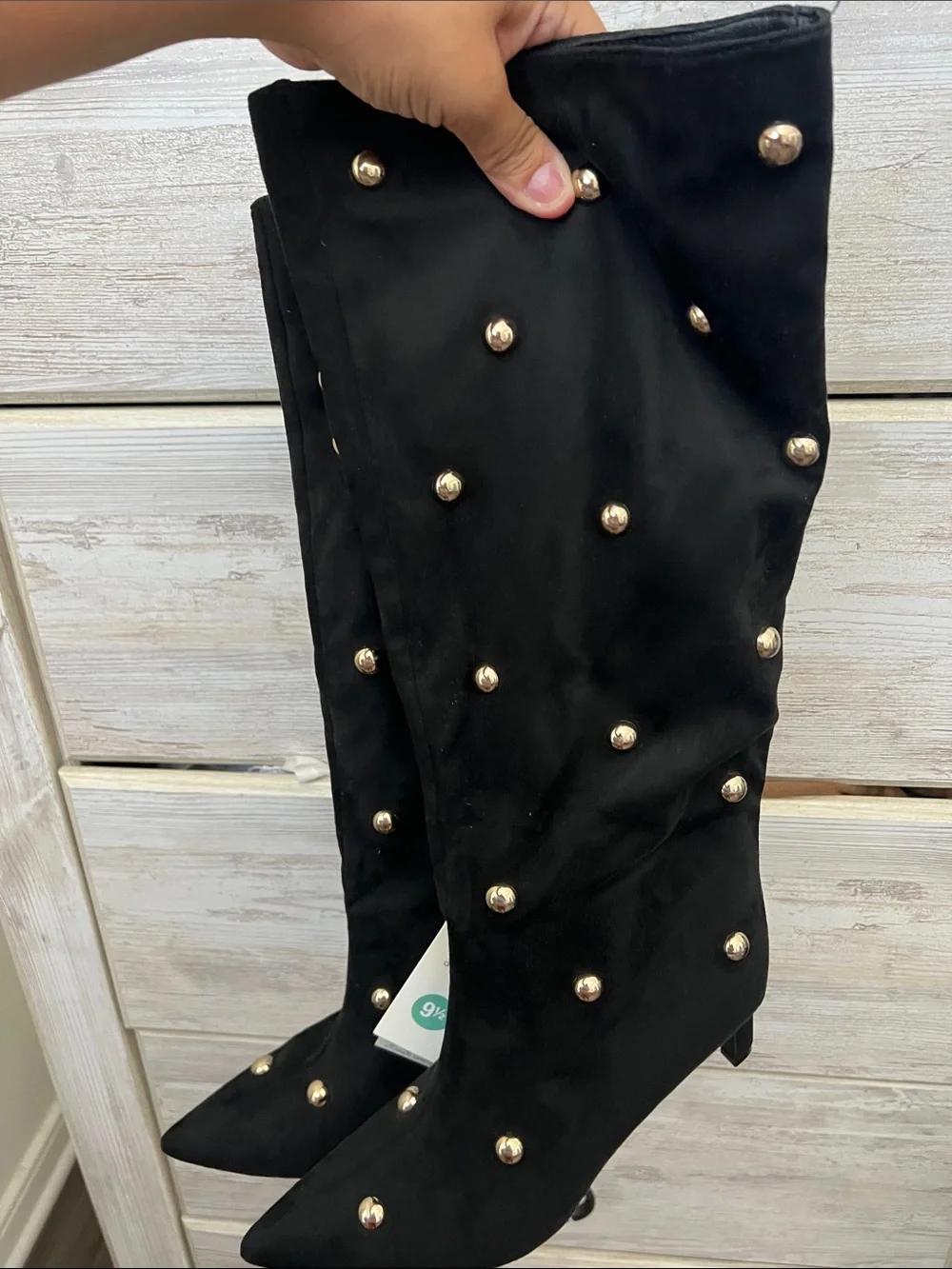 NWT Black Suede Studded Knee-High Women's Boots
